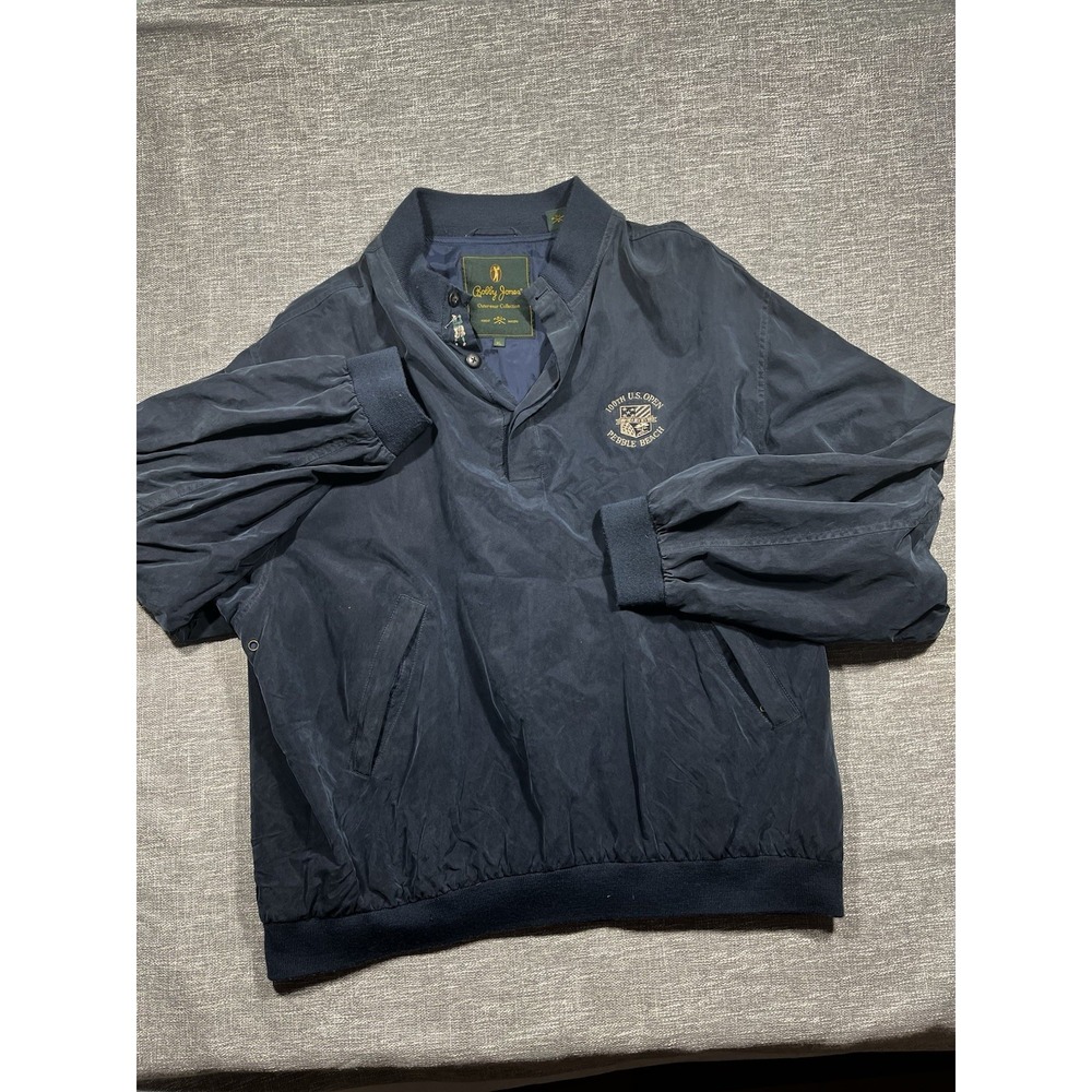 Bobby Jones Men's XL Navy Pebble Beach Golf Jacket Silk Shell Lined Pockets Logo